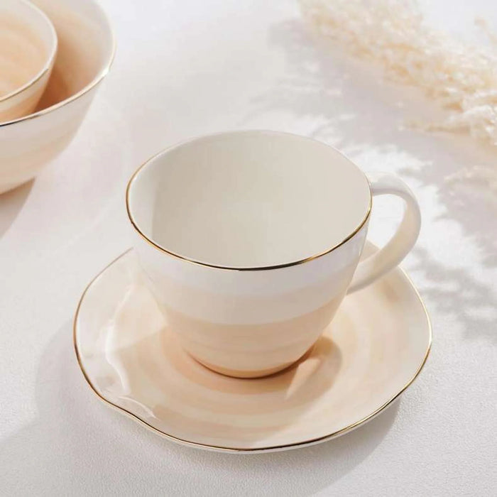 Color Whirl Porcelain Tea Cup And Saucer 225Ml -Beige