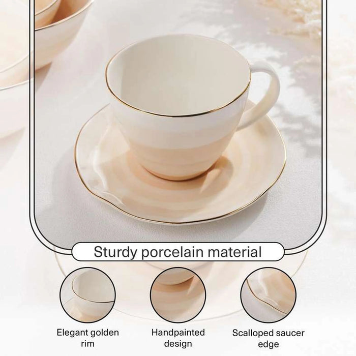 Color Whirl Porcelain Tea Cup And Saucer 225Ml -Beige