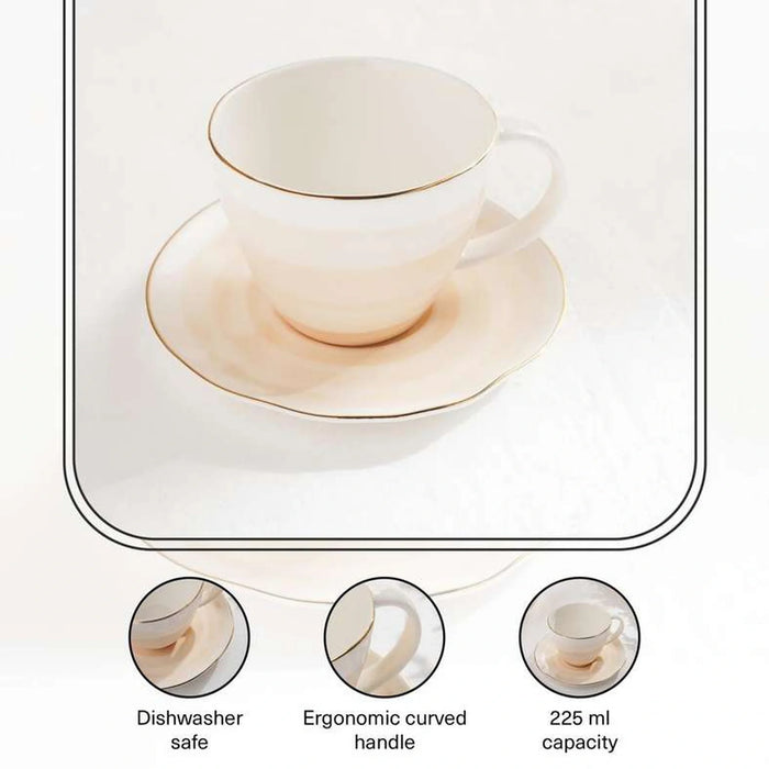 Color Whirl Porcelain Tea Cup And Saucer 225Ml -Beige