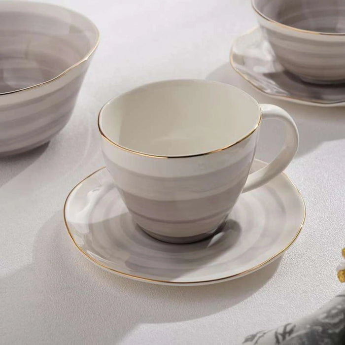 Color Whirl Porcelain Tea Cup And Saucer 225Ml -Grey