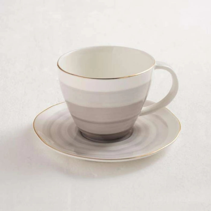Color Whirl Porcelain Tea Cup And Saucer 225Ml -Grey