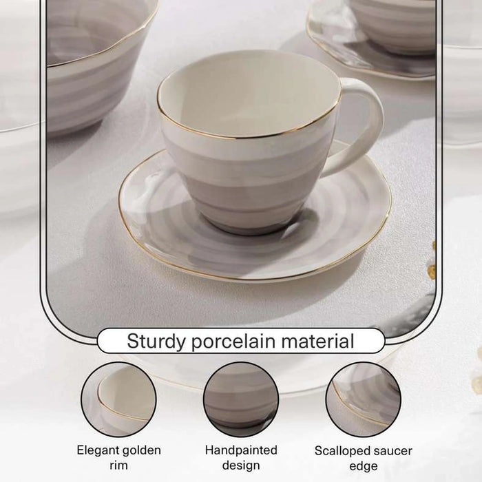 Color Whirl Porcelain Tea Cup And Saucer 225Ml -Grey