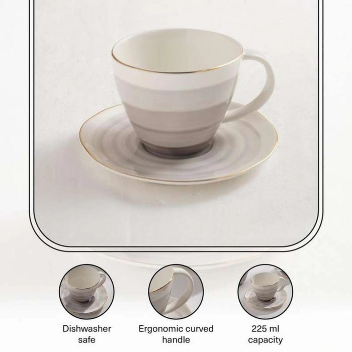 Color Whirl Porcelain Tea Cup And Saucer 225Ml -Grey