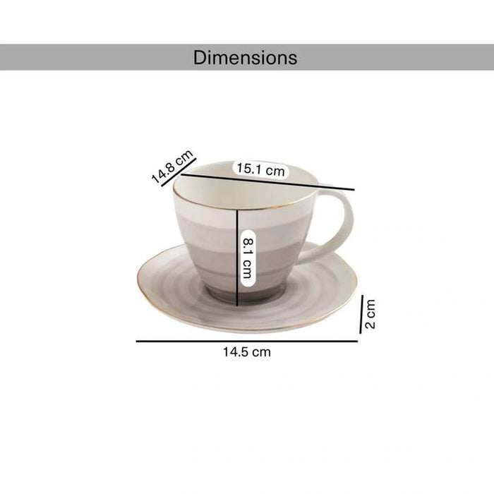 Color Whirl Porcelain Tea Cup And Saucer 225Ml -Grey