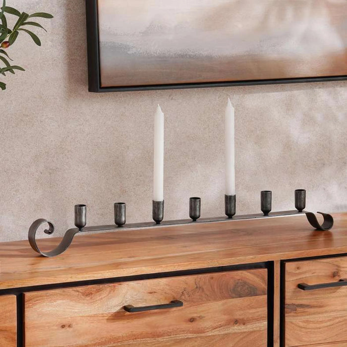 Conley Metal  Seven Taper Candle Holder 75X4X10Cm- Grey Antique