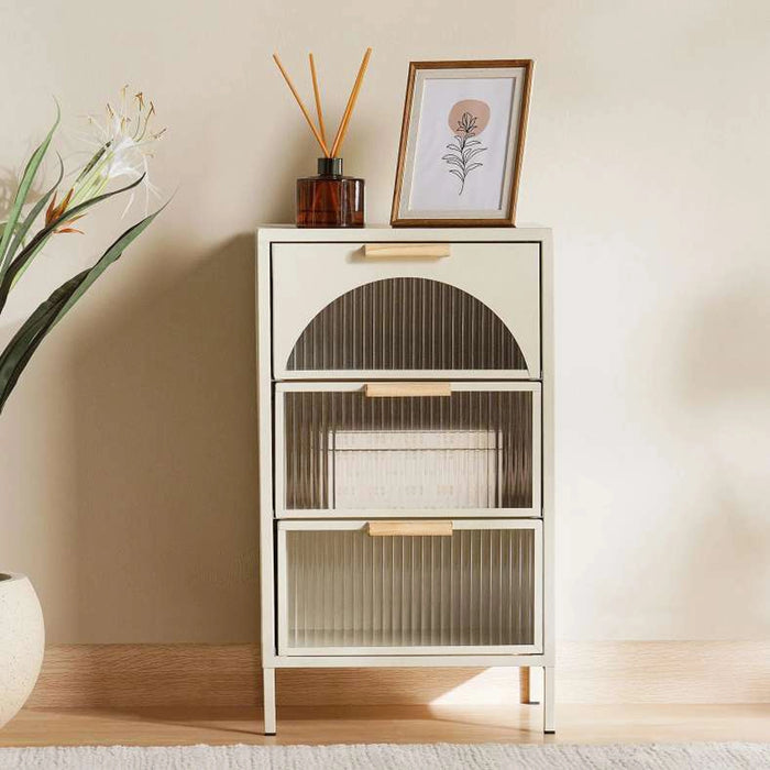 Cooper Display Cabinet With 3 Drawer Metal - Cream