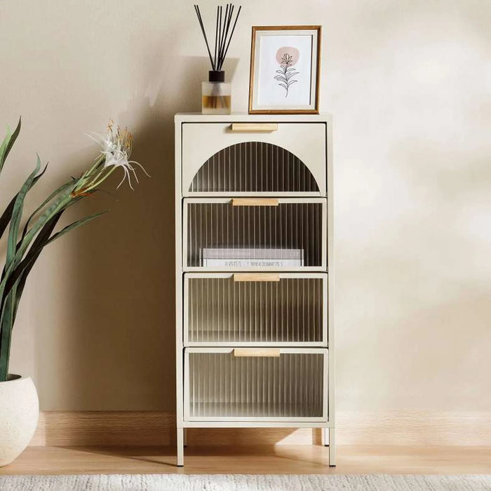 Cooper Display Cabinet With 4 Drawer Metal - Cream