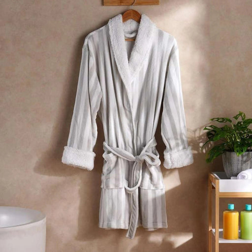 Coral Cozy Stripe Robe Mid/Large -Grey/White Pan Home