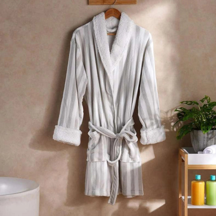 Coral Cozy Stripe Robe Mid/Large -Grey/White Pan Home