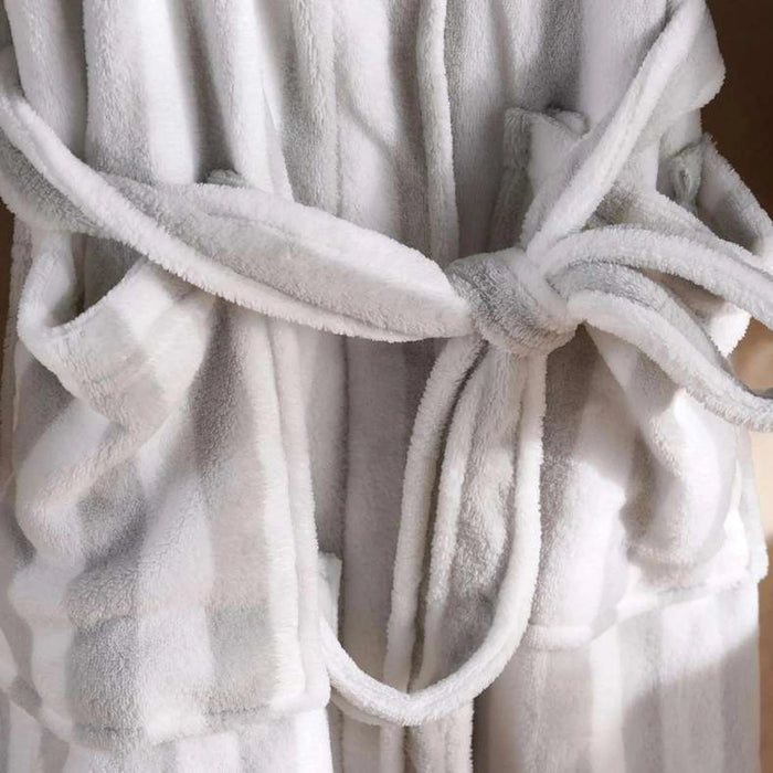 Coral Cozy Stripe Robe Mid/Large -Grey/White Pan Home