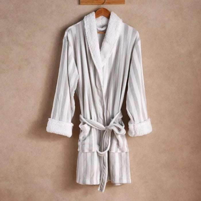 Coral Cozy Stripe Robe Mid/Large -Grey/White Pan Home