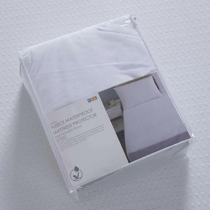 Coral Fleece Waterproof Mattress Protector 120X200+33cm-White Pan Home