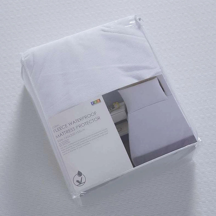 Coral Fleece Waterproof Mattress Protector 160X200+33cm-White Pan Home