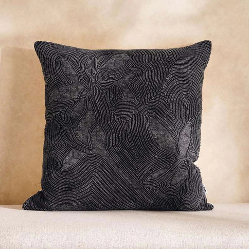 Corded Linen Embellished Down Feel Filled Cushion 50X50Cm - Iron Pan Home