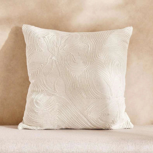 Corded Linen Embellished Down Feel Filled Cushion 50X50Cm - Ivory Pan Home