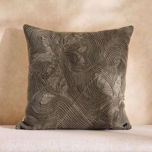 Corded Linen Embellished Down Feel Filled Cushion 50X50Cm - Olive Pan Home
