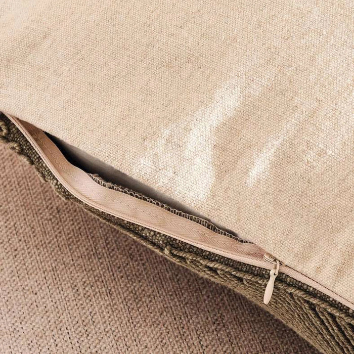 Corded Linen Embellished Down Feel Filled Cushion 50X50Cm - Olive Pan Home