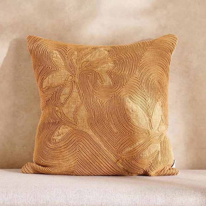 Corded Linen Embellished Down Feel Filled Cushion 50X50Cm - Tobacco Pan Home