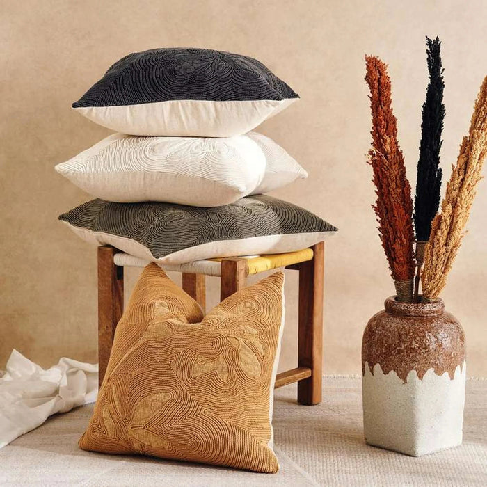 Corded Linen Embellished Down Feel Filled Cushion 50X50Cm - Tobacco Pan Home