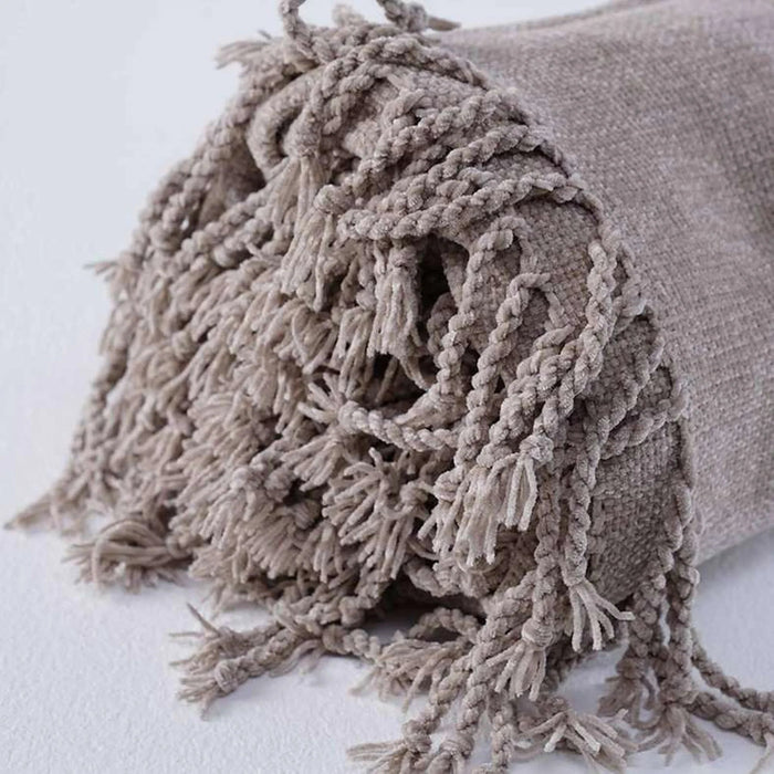 Cormac Chenille Throw With Fringes 140X190Cm-Beige Pan Home