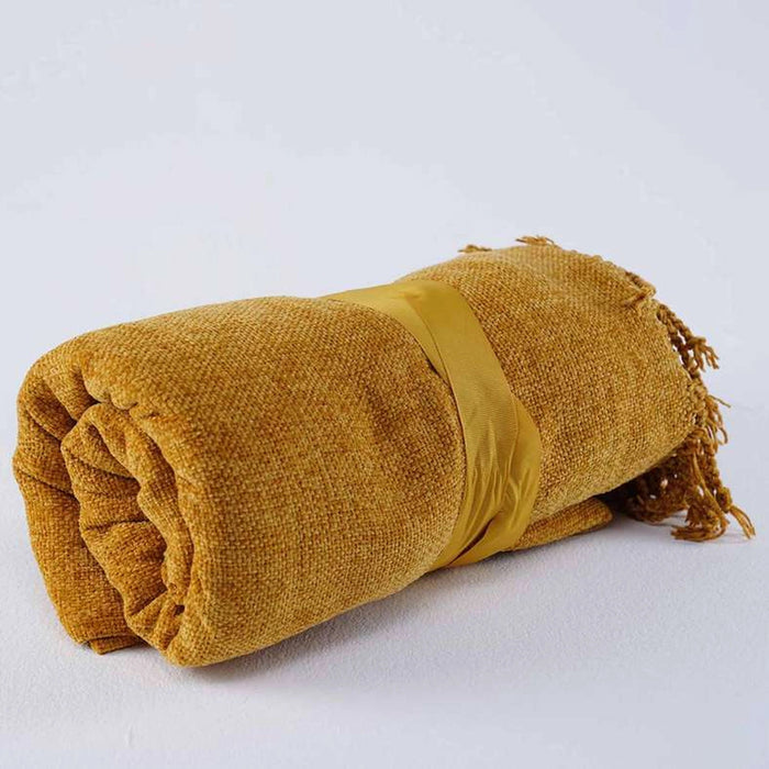 Cormac Chenille Throw With Fringes - Gold Pan Home