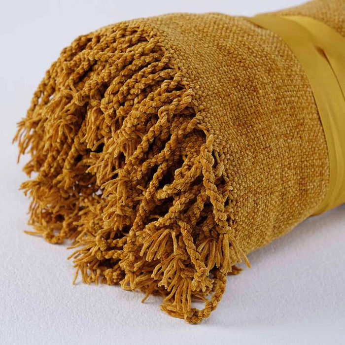 Cormac Chenille Throw With Fringes - Gold Pan Home