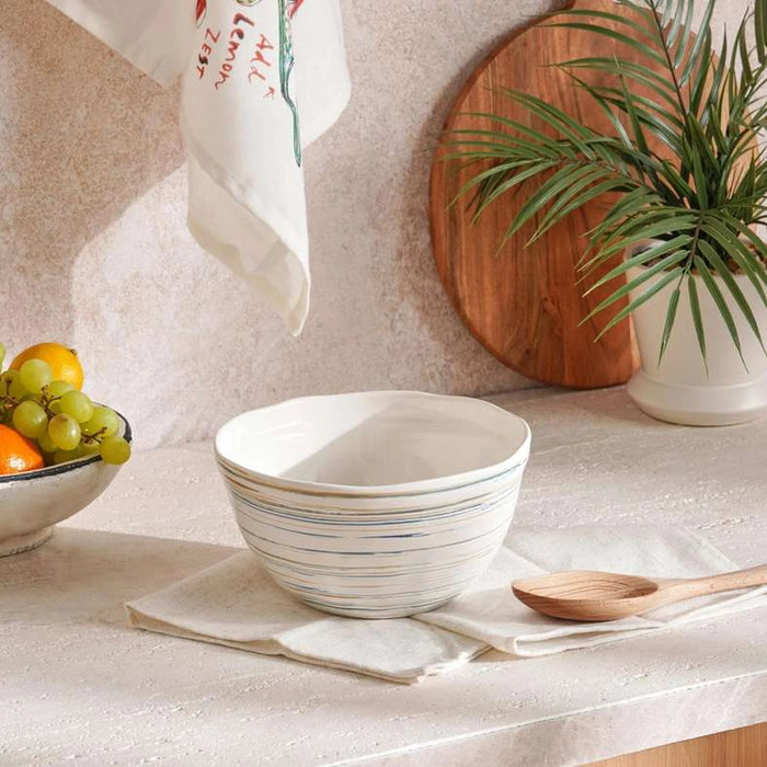 Cosette Spiral Textured Serving Bowl Dia20.7X10.9Cm - White & Blue