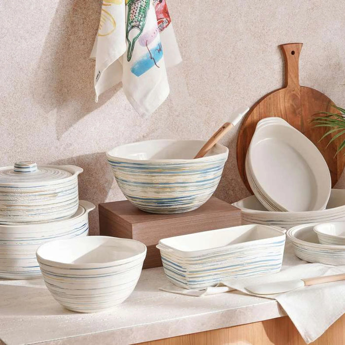 Cosette Spiral Textured Serving Bowl Dia20.7X10.9Cm - White & Blue