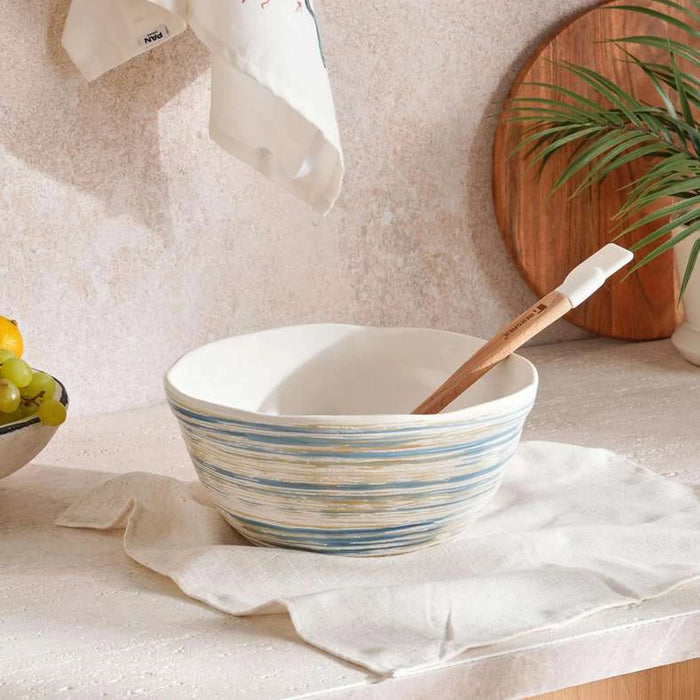 Cosette Spiral Textured Serving Bowl Dia25.5X12.9Cm - White & Blue