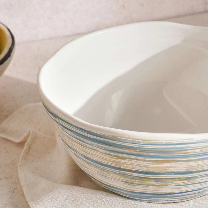 Cosette Spiral Textured Serving Bowl Dia25.5X12.9Cm - White & Blue