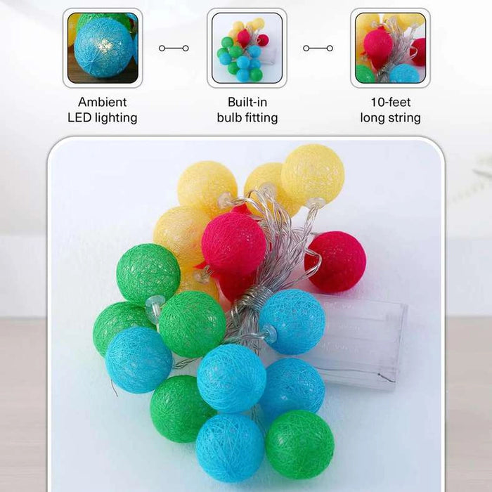 Cotton Ball 20 Led String Lights - Yellow Pan Home