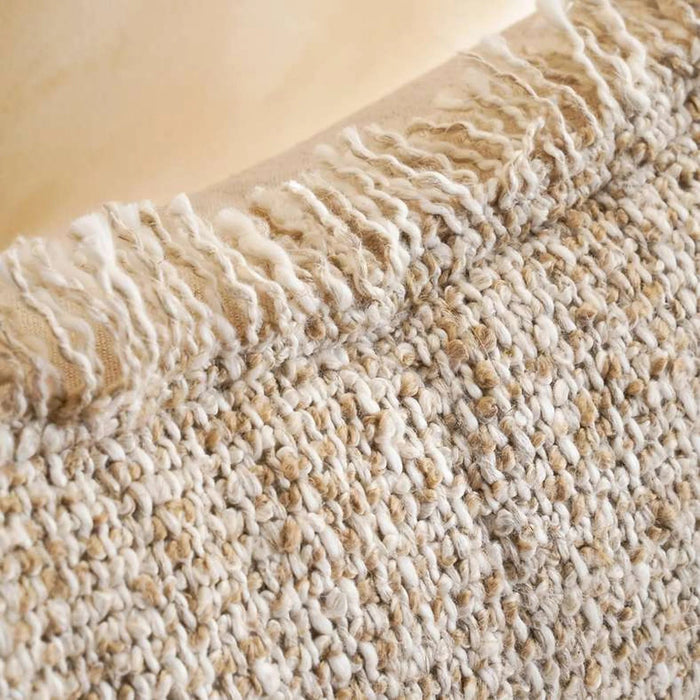 Cozy Linen Textured Down Feel Fringed Filled Cushion 50X50Cm -Beige Pan Home