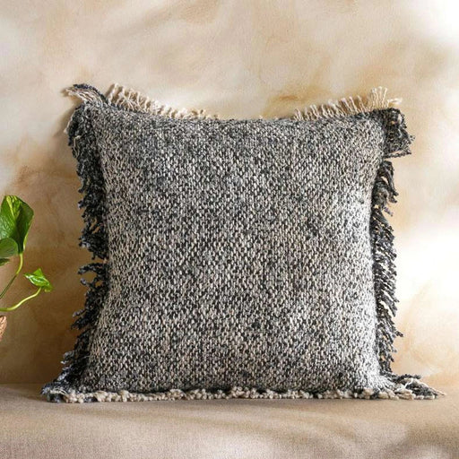 Cozy Linen Textured Down Feel Fringed Filled Cushion 50X50Cm -Navy Pan Home