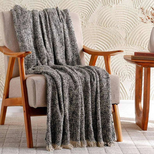 Cozy Linen Textured Soft Fringed Throw 125X150Cm - Navy Pan Home