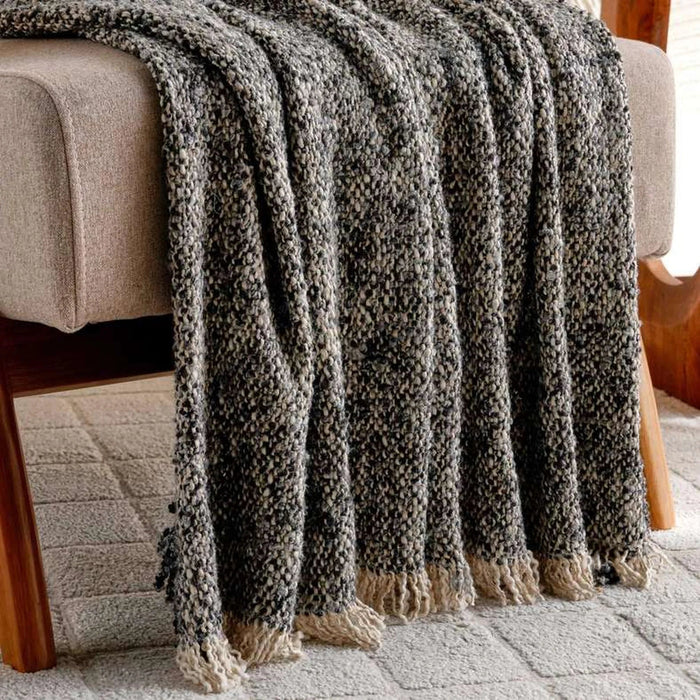 Cozy Linen Textured Soft Fringed Throw 125X150Cm - Navy Pan Home
