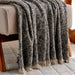 Cozy Linen Textured Soft Fringed Throw 125X150Cm - Navy Pan Home