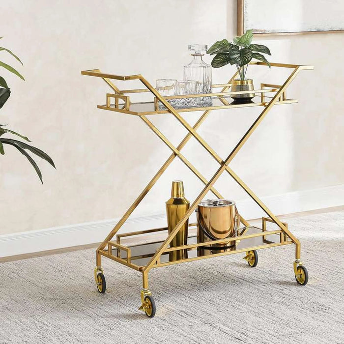 Crescent Serving Trolley 2 Tier Tempered Glass - Black & Gold