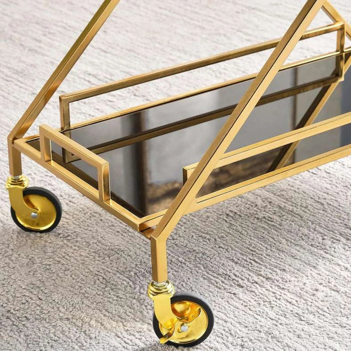 Crescent Serving Trolley 2 Tier Tempered Glass - Black & Gold