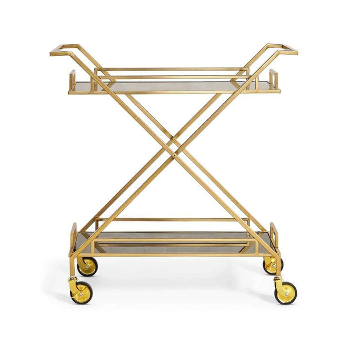 Crescent Serving Trolley 2 Tier Tempered Glass - Black & Gold