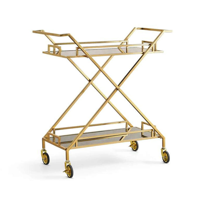 Crescent Serving Trolley 2 Tier Tempered Glass - Black & Gold