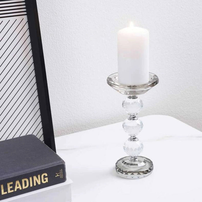 Crystal Pillar Candle Holder 10X10X19.5Cm- Smoked Grey Pan Home