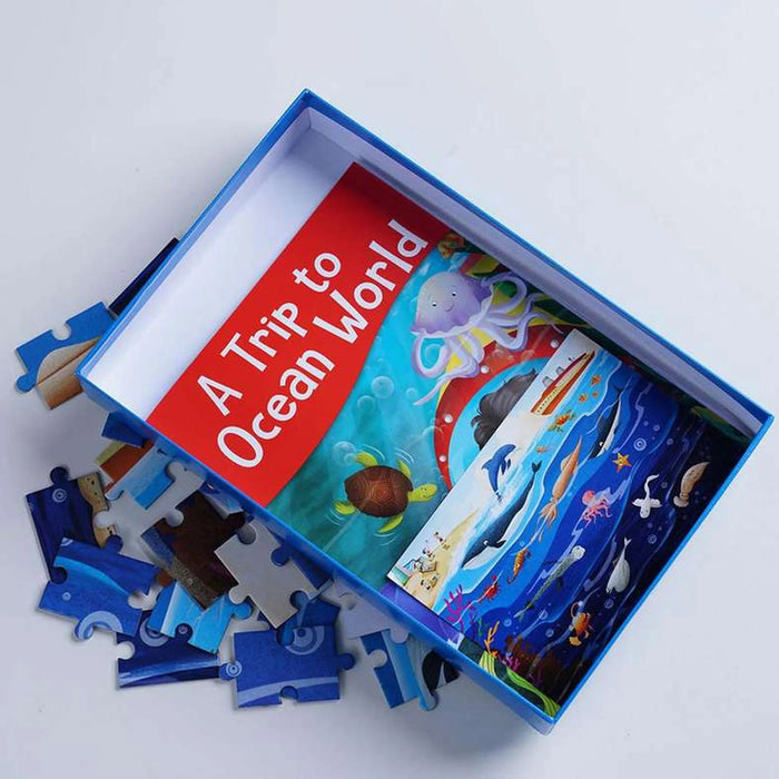 Curio 100 Pieces Ocean World Jigsaw Puzzle With Story Book - Blue Pan Home