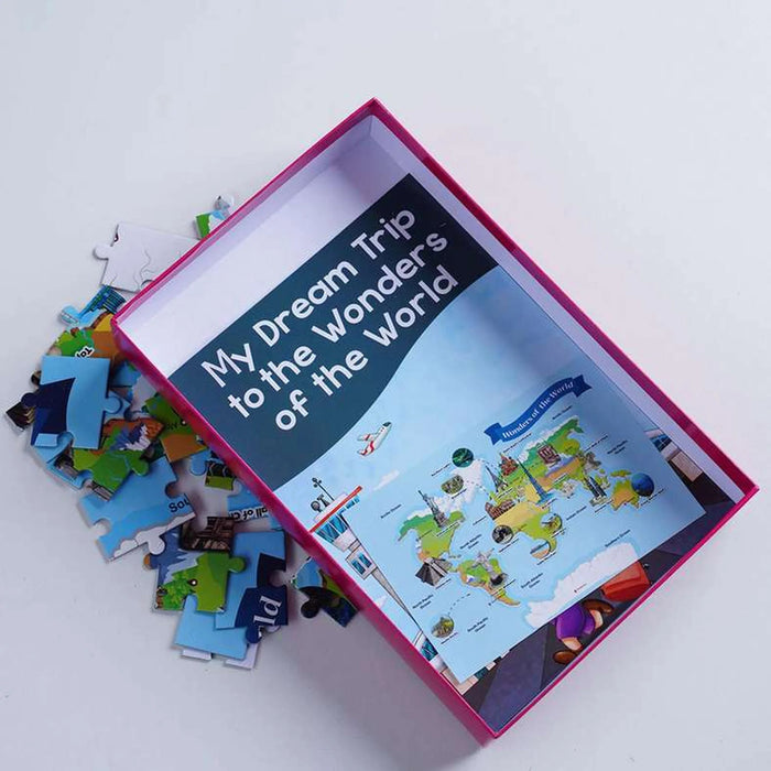 Curio 100 Pieces Wonders Of World Jigsaw Puzzle With Story Book - Blue