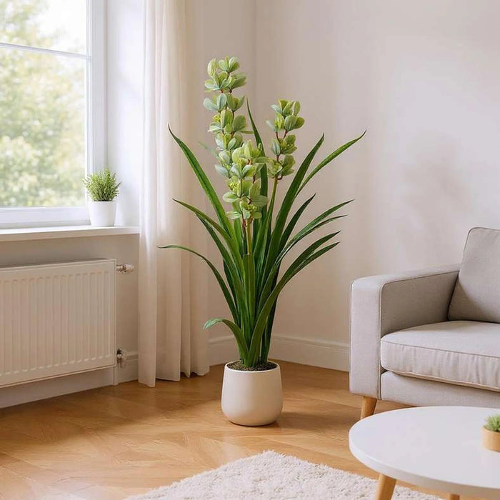 Cymbidium Orchid Artificial Tree With Flowers H110Cm - Green Pan Home