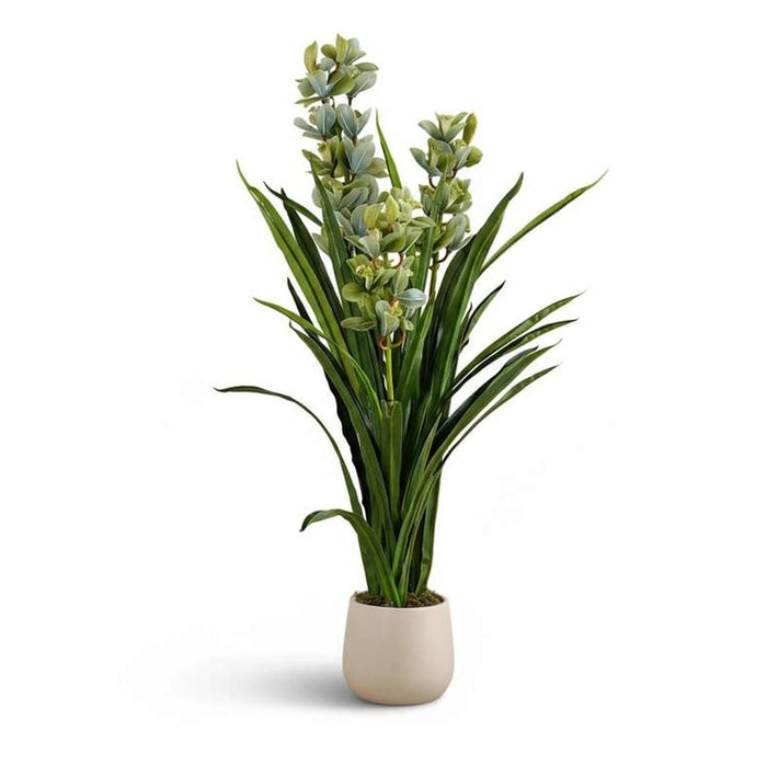 Cymbidium Orchid Artificial Tree With Flowers H110Cm - Green Pan Home