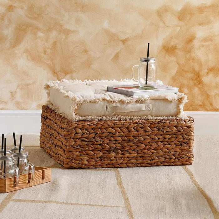 Dahlia Water Hyacith Square Flat Pouf 58X58X18Cm - Natural