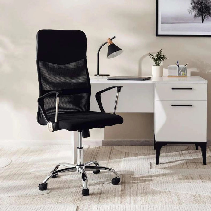 Dallyn Office High Back Chair Mesh And Fabric- Black Pan Home