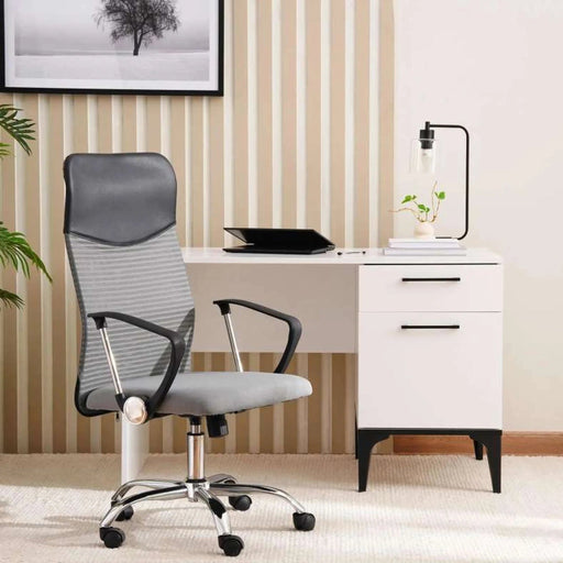 Dallyn Office High Back Chair Mesh And Fabric- Grey Black Pan Home