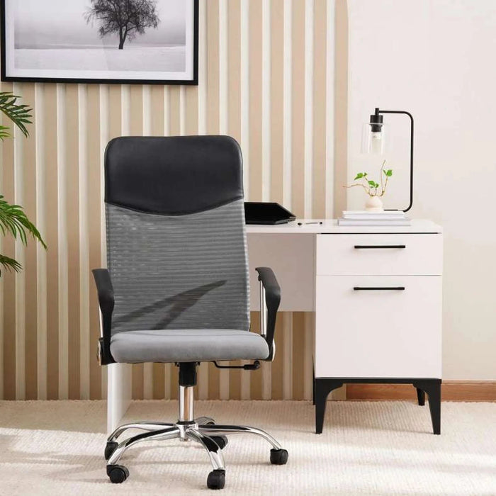 Dallyn Office High Back Chair Mesh And Fabric- Grey Black Pan Home