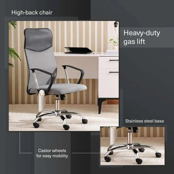 Dallyn Office High Back Chair Mesh And Fabric- Grey Black Pan Home